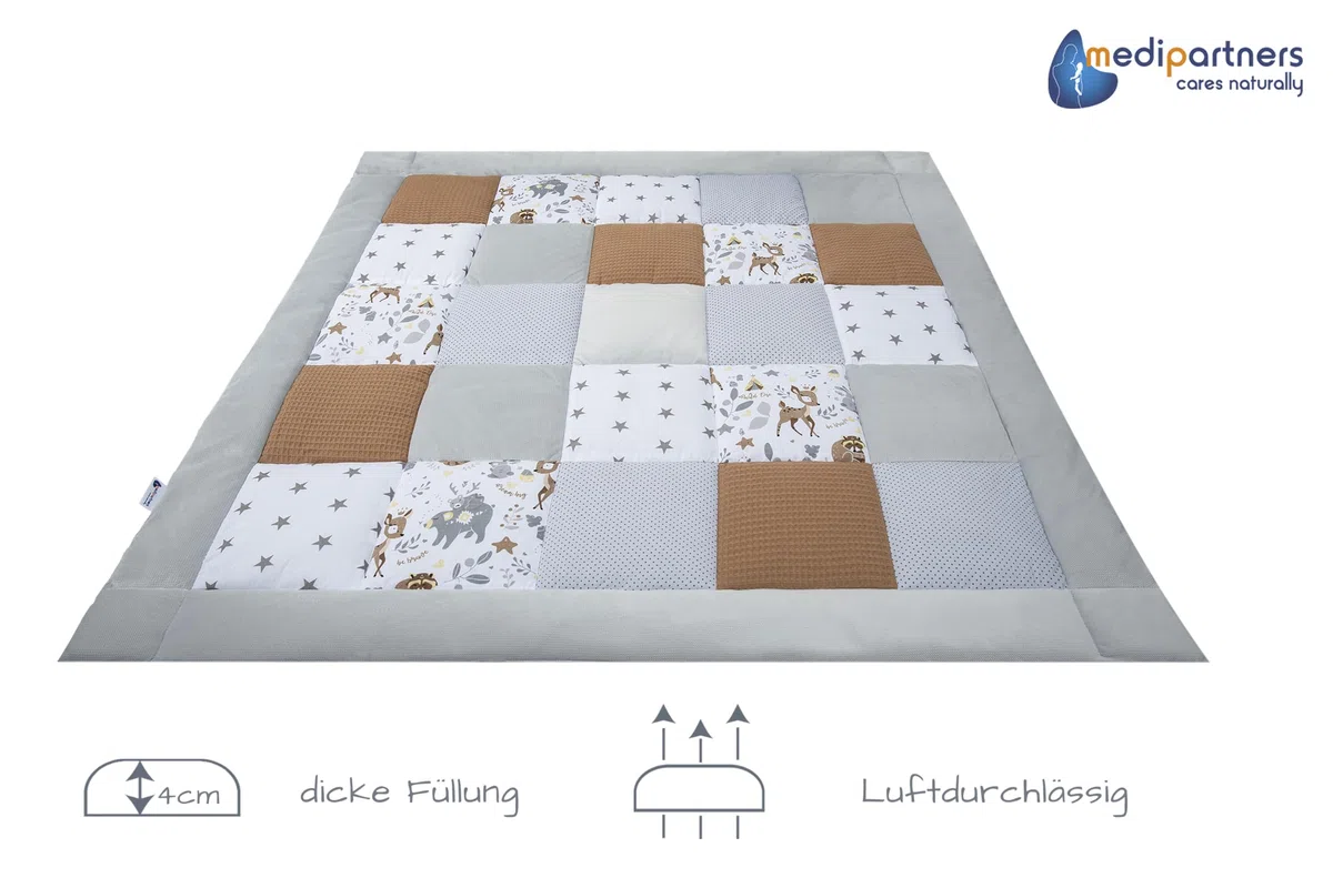 Medi Partners Krabbeldecke für Baby Spielmatte 100% Baumwolle Krabbelmatte - 120x120cm Krabbeldeck Dick Weich Decke Laufgittereinlage Babydecke Minky Waffel Spielbogen (REH)