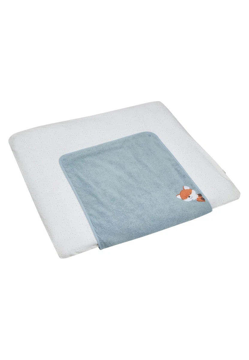 Sterntaler Wickelauflagenbezug Fuchs Filou 80x90cm - saugfähige Baumwolle mit abtrennbarem, wasserundurchlässigem Frottee-Mittelteil - niedliche Applikation - Baby Zubehör für Wickeltisch, graublau