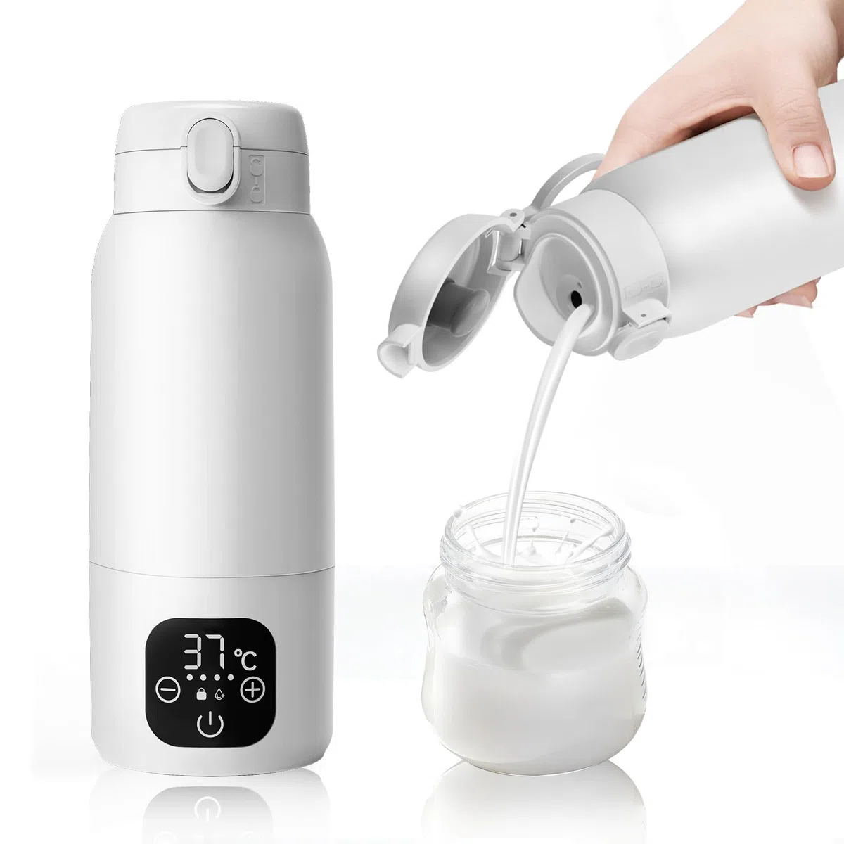 Tragbarer Flaschenwärmer Baby Unterwegs, 3 min Schnellheizung für Muttermilch und Wasser, 500ml Kapazität mit Pasteurisierung und präziser Temperatursteuerung, 11000mAh Akku