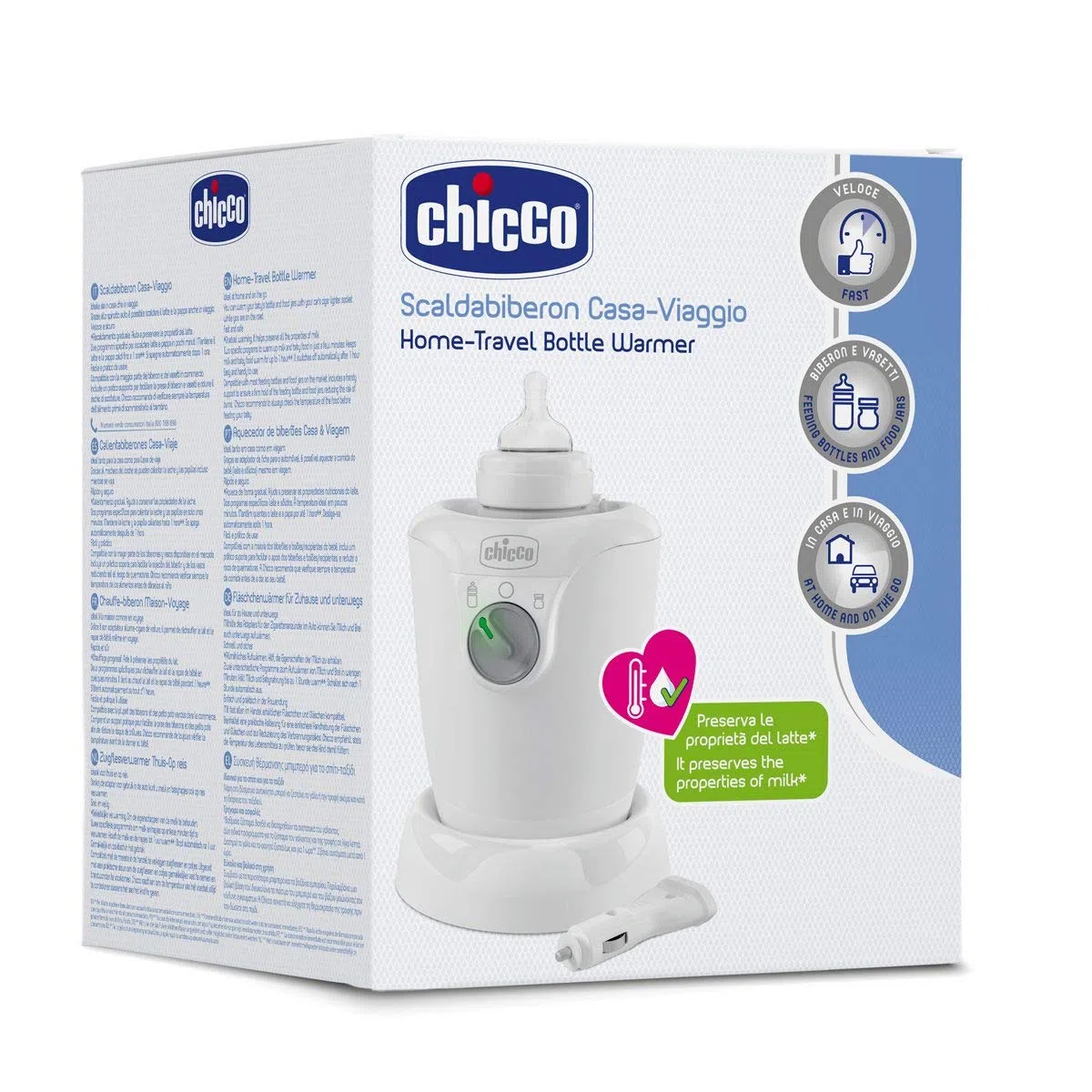 Chicco Flaschenwärmer für Zuhause und Unterwegs, Tragbarer Babyflaschen- Babynahrungswärmer mit 2 Programmen, Abschaltautomatik, 110W, weiß, 1 Stück (1er Pack), 00007389000000