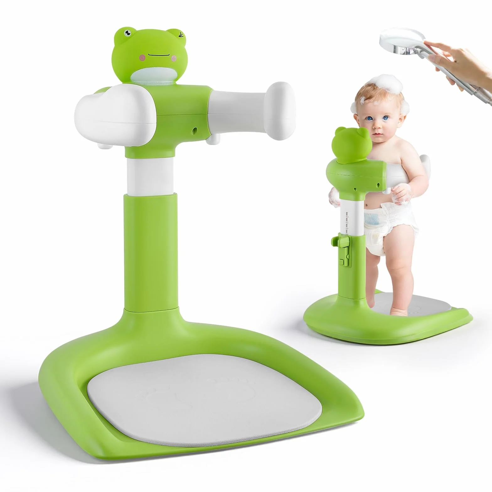 Baby Dusche Ständer mit Duschhalter, Baby Shower Stand Support, Frosch | Höhenverstellbar, Rutschfeste Basis, BPA-frei, Ideal zum Baden, Wickeln & Umkleiden, Für Kinder 6-36 Monate