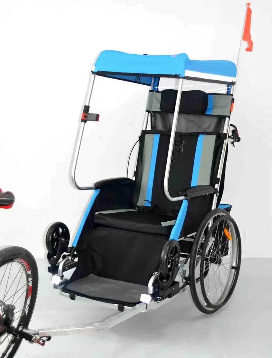 CAULO Fahrradanhänger für Erwachsene, Rollstuhl, Fahrrad, Aluminiumlegierung, hinterer Anhänger, Stoßdämpfung, komfortabler Traktor, multifunktionaler Wagen (Blue)