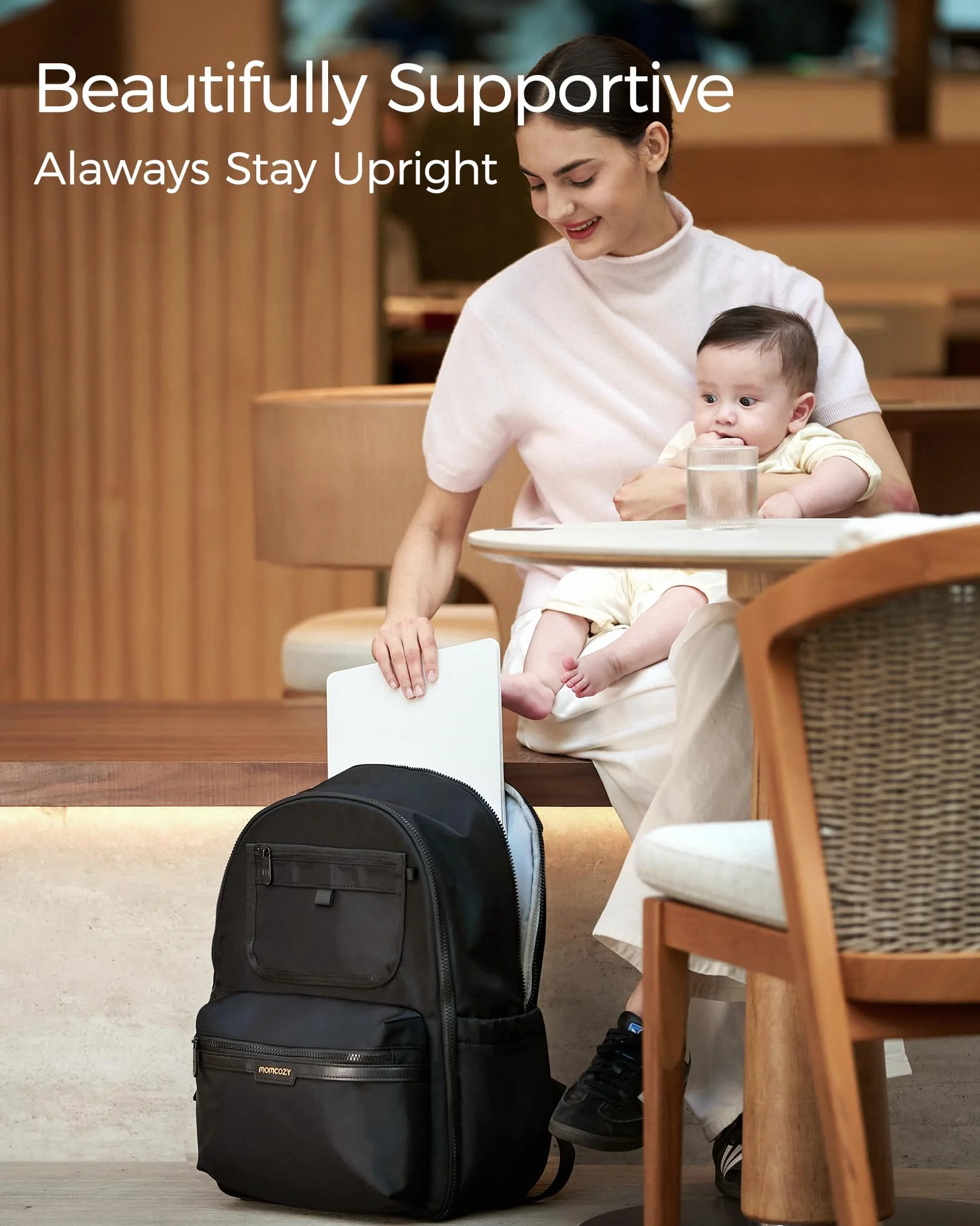 Momcozy Wickeltasche Baby, Wasserdichter Wickelrucksack mit Laptop Fach, Große Windeltasche, Isolierte Tasche, Neutrale Wickeltasche mit Multifuntion für Eltern, Schwarz