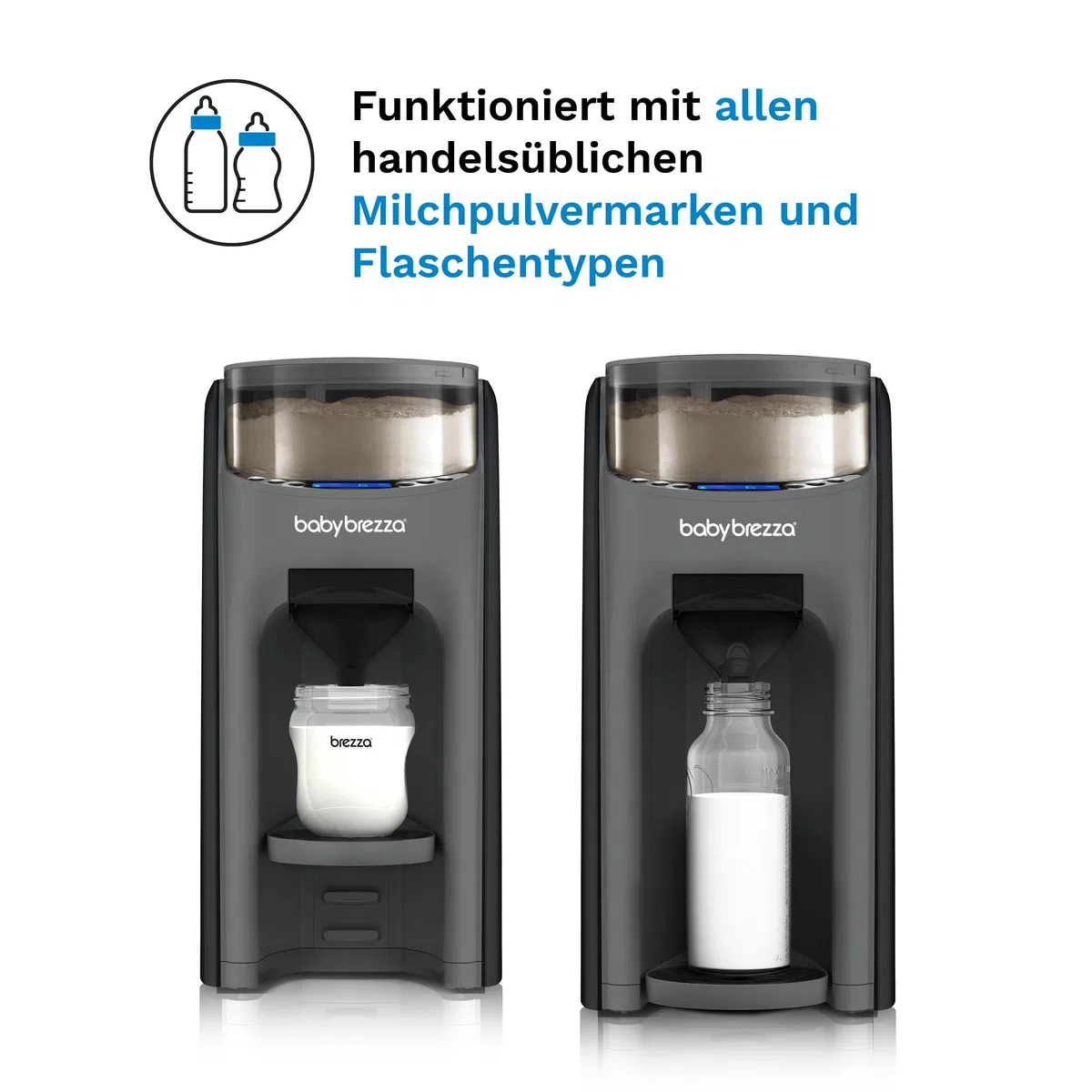 Baby Brezza Formula Pro Advanced automatischer Flaschenzubereiter | Mischt Milchpulver & Wasser perfekt – Mit 2 Milchpulvertrichtern (1 im Gerät, 1 extra) – 3 Temperaturen – BPA-frei - Charcoal