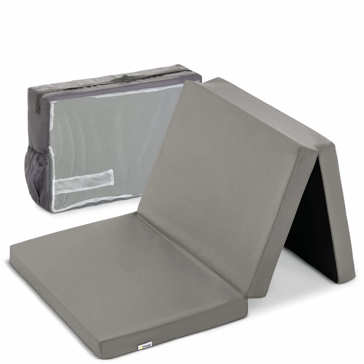 hauck Faltmatratze für Kinderreisebetten mit Tragetasche 120x60x5 cm, Klein Zusammenklappbar, Kompatibel mit Dream N Play Plus, Sleep N Play Go Plus, Play N Relax Center (Sleeper, Grey)