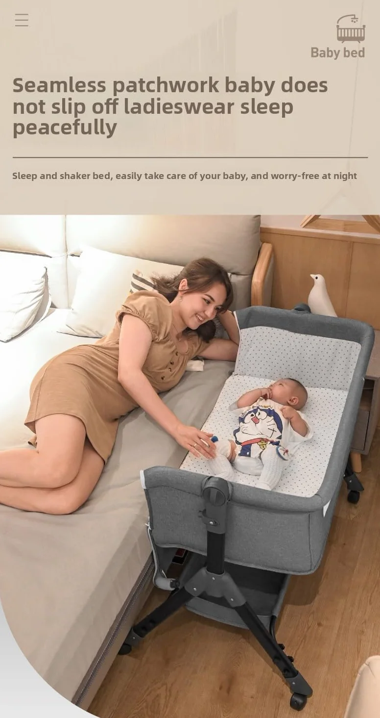 Beistellbett Baby mit Rollen, Faltbar Co-Sleeping Babybett, Convertible Stubenwagen Baby Kleinkind Wiege (X3 Khaki)