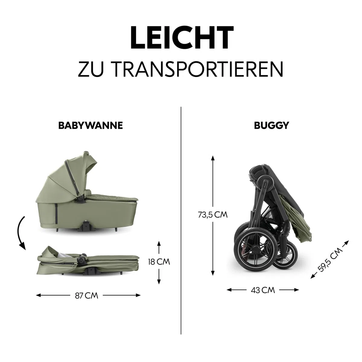 Hauck Comfort N Care Set Olive 2in1 Kinderwagen mit Gummireifen, Wanne, Wendbarer Sitz, bis 22 kg, Höhenverstellbar, inkl. Autositz Adapter