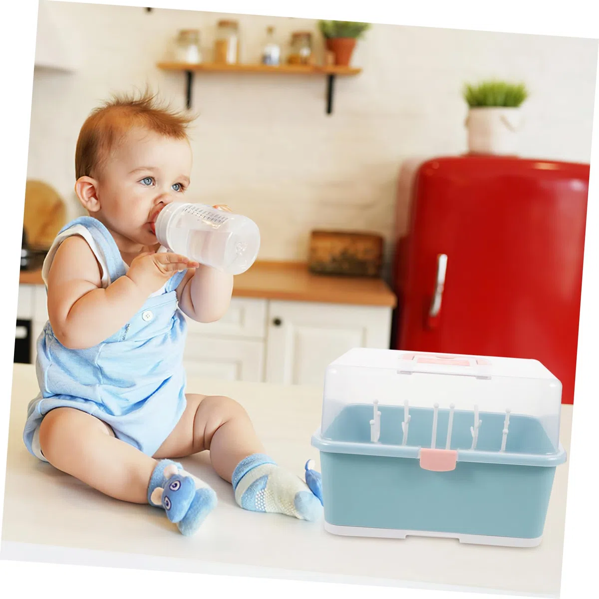 1 Stück Babyflaschen Trockenbox aus Pp, Grün, Aufbewahrungsständer | Herausnehmbare Abtropfschale, Flaschen Stehend Haltend, für Dusche und Fütterbecher