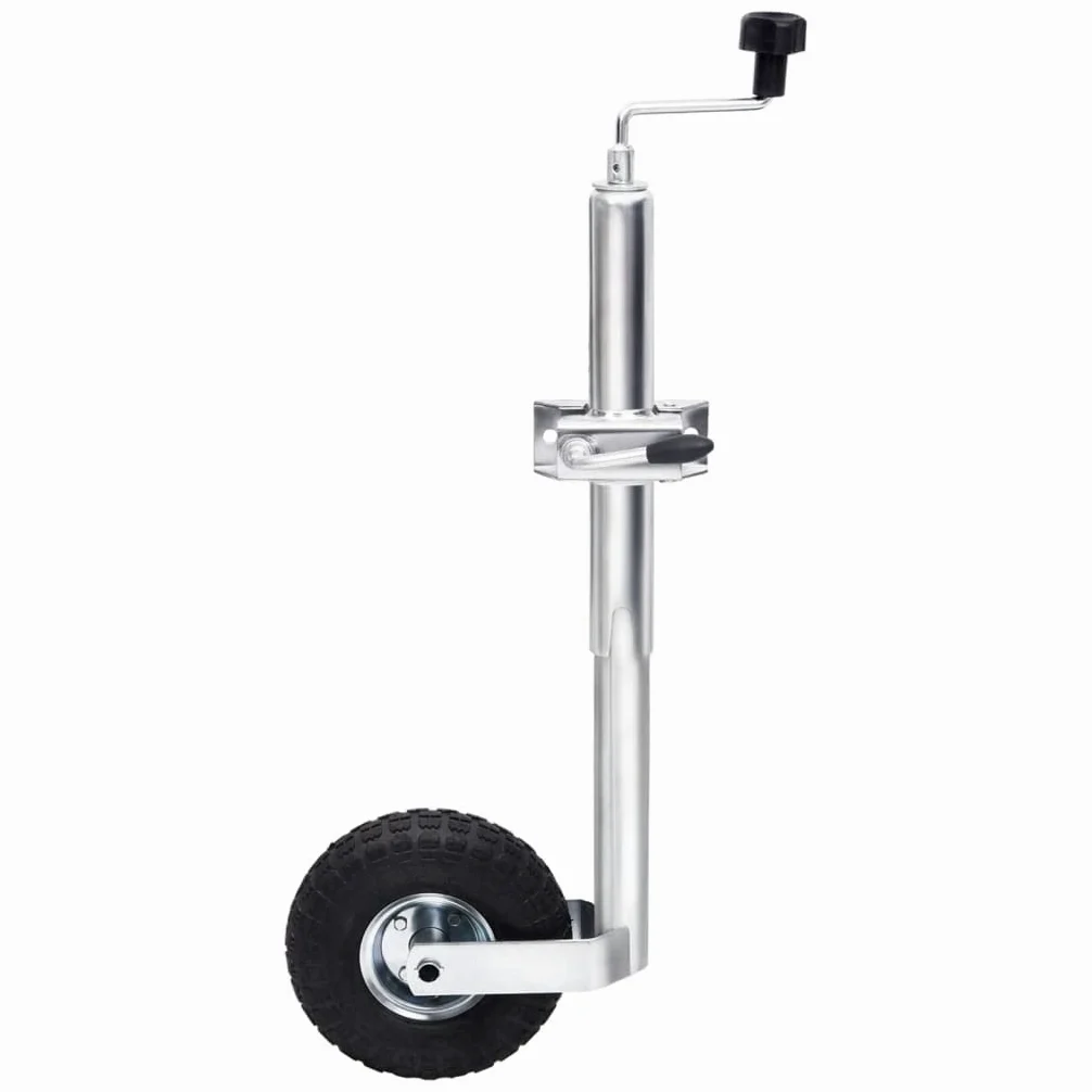 Stützrad für Anhänger 48 mm mit Klemme aus verzinktem Stahl, höhenverstellbar von 59 bis 82 cm, aufblasbares Gummirad für einfaches Verschieben, inklusive Montageanleitung