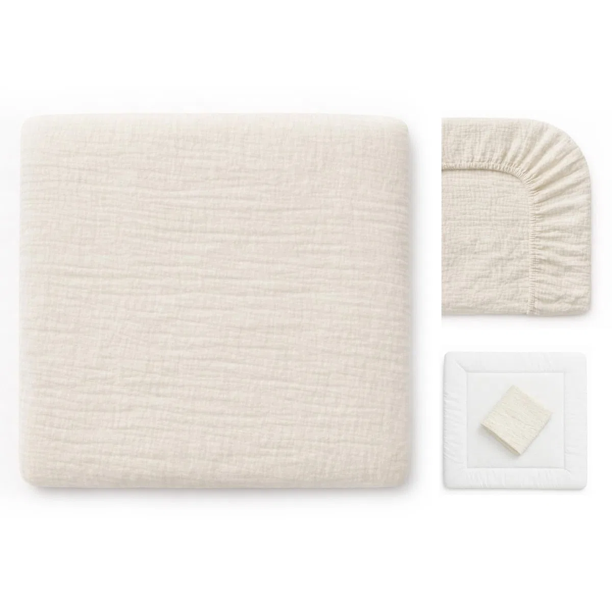 Wickelauflagenbezug 100% Baumwolle Musselin Bezug für Wickelauflage 85x75 und 75x75 cm – weicher Wickeauflagenüberzug, atmungsaktiv & waschbar CREME