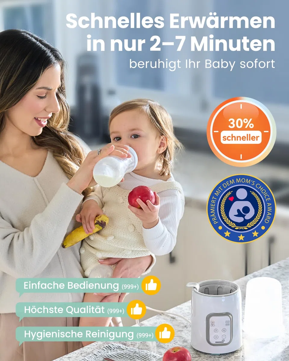 GROWNSY 10-in-1 Flaschenwärmer Baby Flaschenwärmer & Sterilisator für alle Flaschen, Schnelles Aufheizen, Präzise Temperaturkontrolle, Automatisches Abschalten – Für Milch, Brei, Auftauen – BPA-fre
