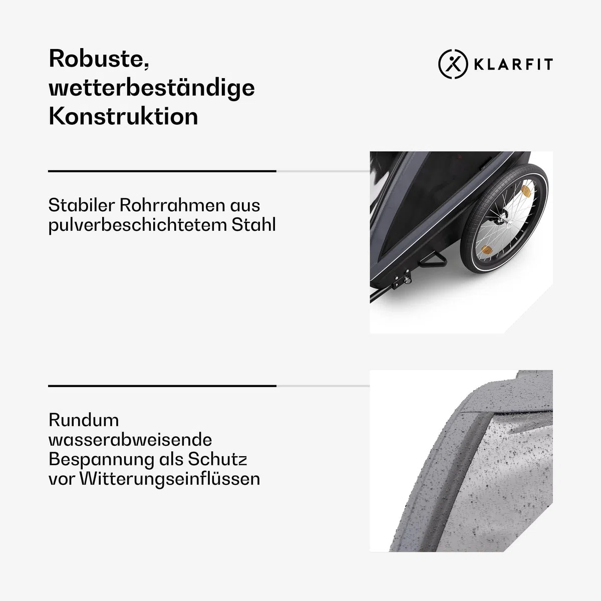 Klarfit GoKiddo Fahrradanhänger 2 Kinder - 2-in-1 Fahrradanhänger & Buggy mit Bremsen, Sicherheitsgurten, Verstellbaren Sitzen, 40kg Kapazität, Regen & UV Schutz, Zusammenklappbar, Dunkelgrau
