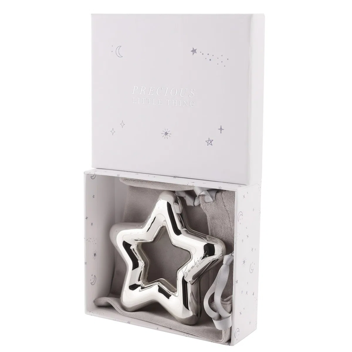 Widdop Bambino luxuriöse, versilberte Sternrassel für Baby, ideales Geschenk für Babyparty, Geburt, frischgebackene Eltern, Taufe, inklusive Geschenkbox und stilvollem grauem Beutel, Baby-Andenken