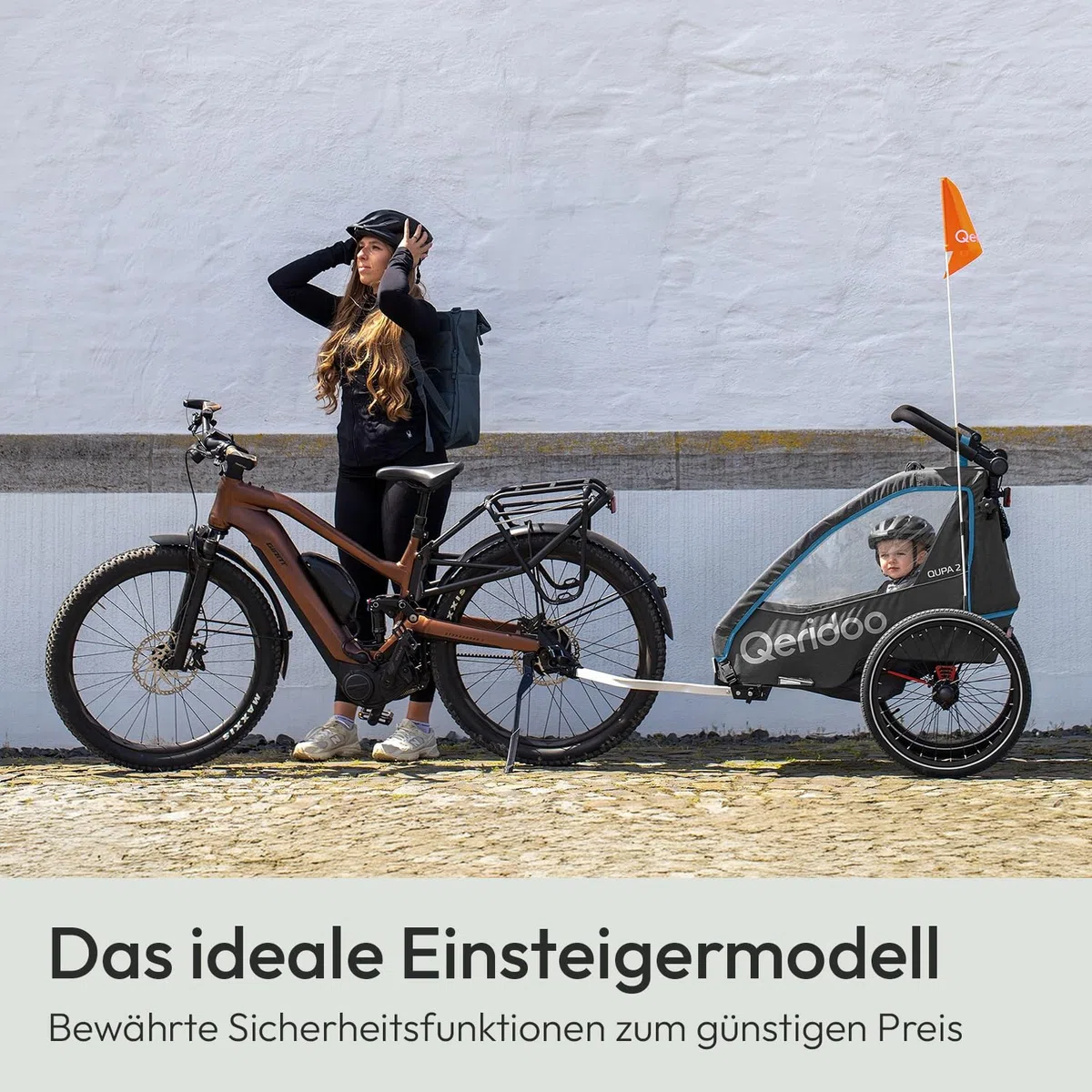 Qeridoo QUPA 2 Blue Comfort Sport Set | Fahrradanhänger 2 Kinder mit Joggerrad, Kupplung & Faltgarage | Kinderfahrradanhänger | Fahrrad Anhänger Kinder | Kinderanhänger Fahrrad | Jogger Kinderwagen