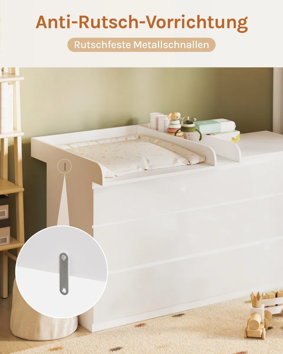 WOLTU Wickelaufsatz aus Holz, Wickeltischaufsatz Wickelkommode Aufsatz mit Trennfach Tiefe 48 cm, für Wickeltisch Wickelkommode, Weiß