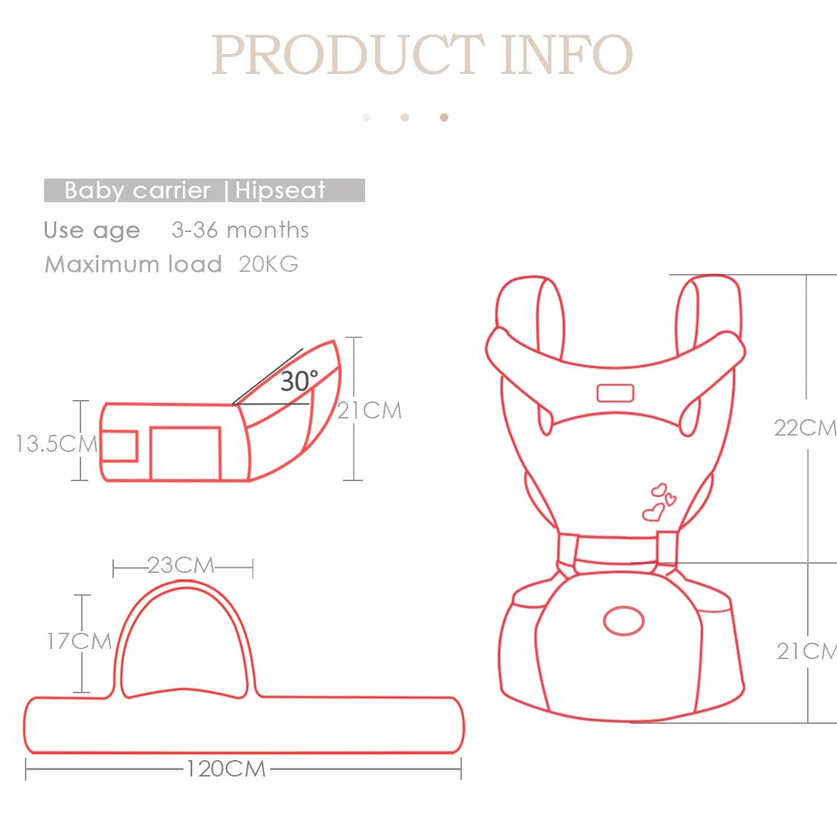 SONARIN Front Premium Hipseat Babytrage, Multifunktional, Ergonomisch, 100% Baumwolle, Schmetterlingsdrehschnalle, 6 Tragende Positionen,Angepasst an Ihr Kind wachsende,Ideal Geschenk(Grau)