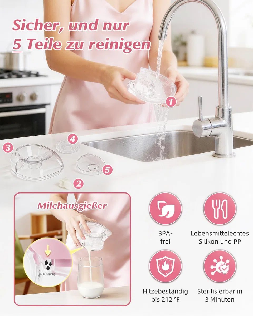 KISSBOBO Milchpumpe Elektrisch freihändig, tragbar, 3 Modi 8 Stufen | 50mm ultra dünn, leise und tragbar für diskretes Abpumpen zu Hause oder unterwegs(Beige 2Stück)
