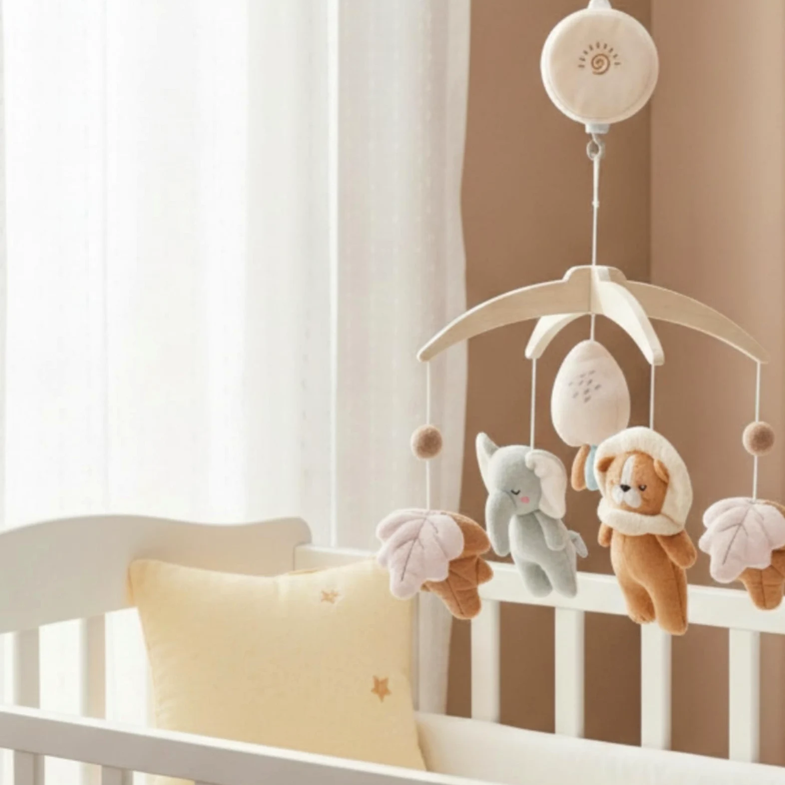 Amagogo Mobile Kinderbett Mobile Spieluhr Mobile Hängemobile Bettkarussell mit Gebogenem Tragearm Stabiler Schraubklemme Und, Kristallflausch-Elefant Mit Kunststoffhalterung Und Spieluhr-Set