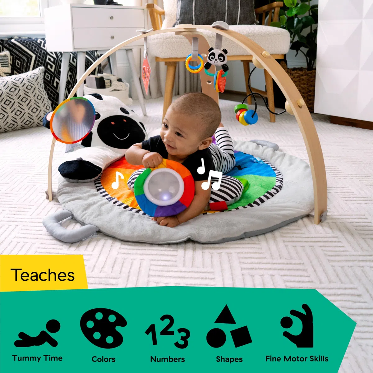 Baby Einstein Plüsch Spielbogen mit Holzstange - Zen Aktivitäts-Meilensteine, Baby Spielmatte für Säuglinge bis Kleinkinder, 0-12 Monate, Maschinenwaschbar