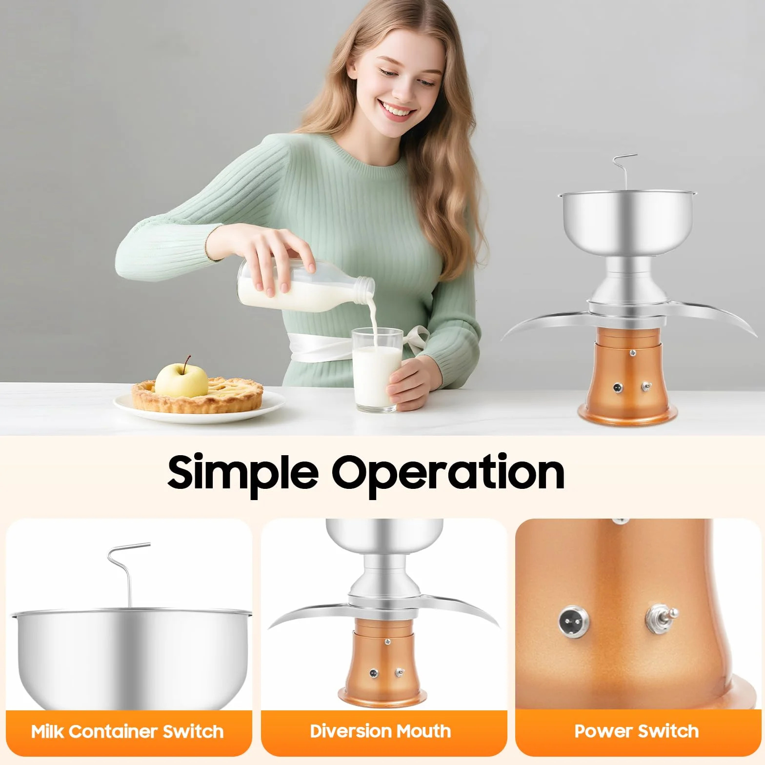 Milch-Sahne-Separator,Elektrischer Milch-Sahne-Zentrifugalseparator,Milchzentrifuge,Elektrischer Milchcremeabscheider,Milchseparator,zur Vollmilchverarbeitung und Sahneabtrennung