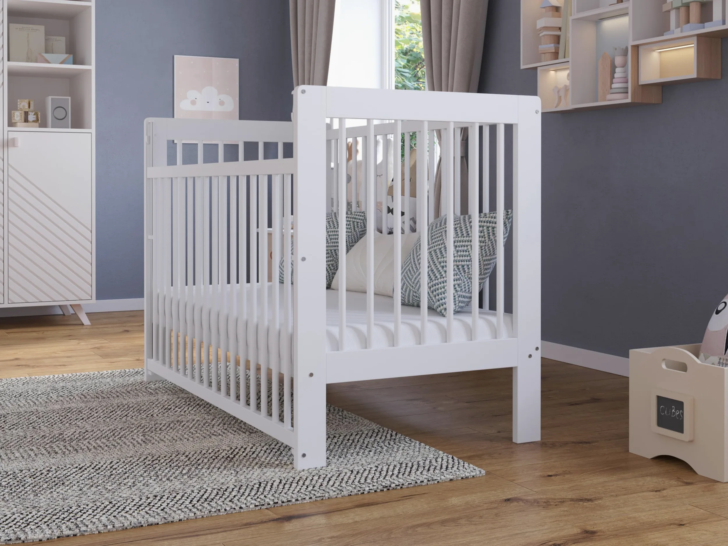 Love For Sleep Babybett Beistellbett 120x60cm mit Sicherheitsbarriere Umwandelbar Weiß NOVA Kinderbett Baby Bett Holz - Kinderbett Babybett, Mitwachsend Gitterbett Baby Bed