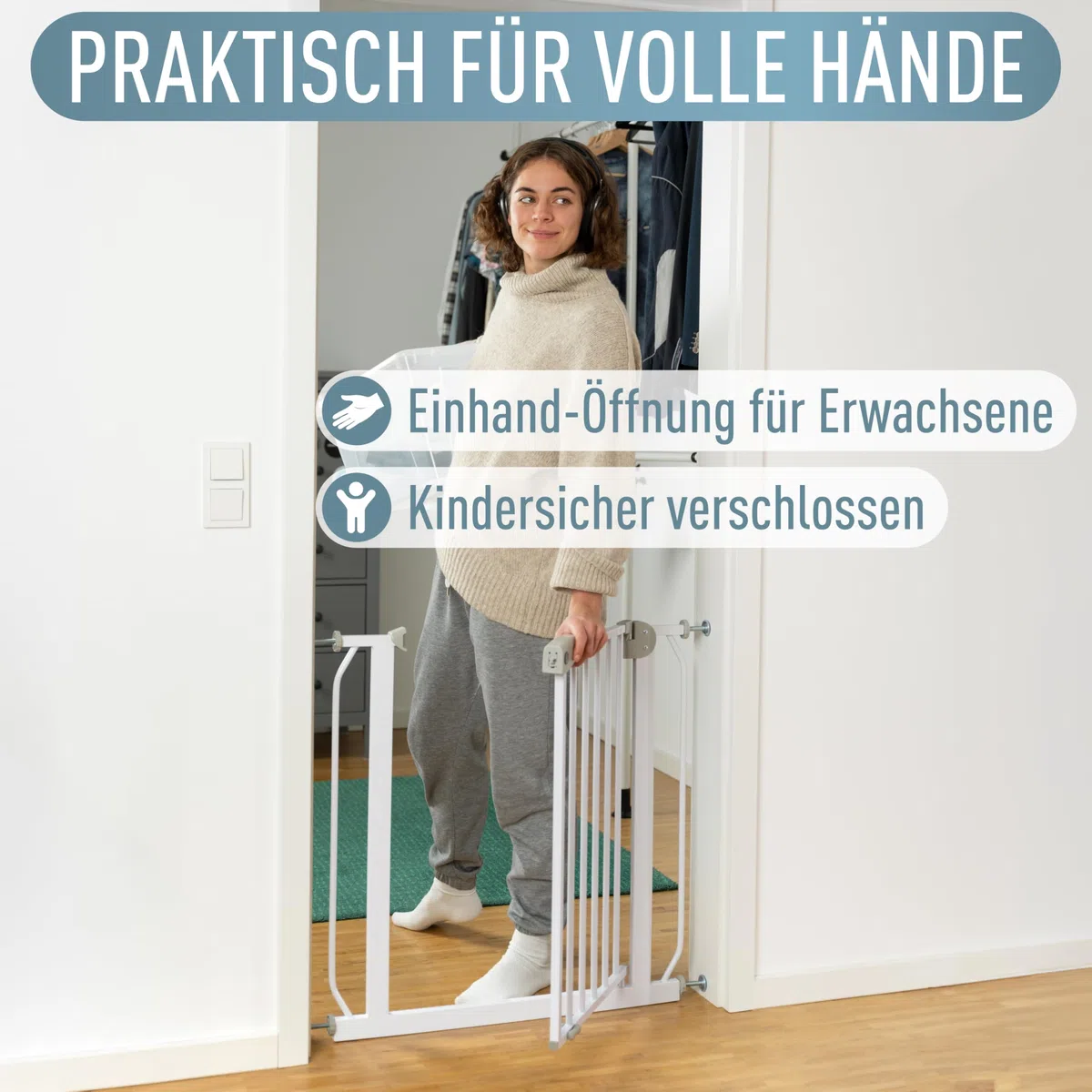IB STYLE Berrin Treppenschutzgitter Türschutzgitter Metall Weiß 95-105 cm
