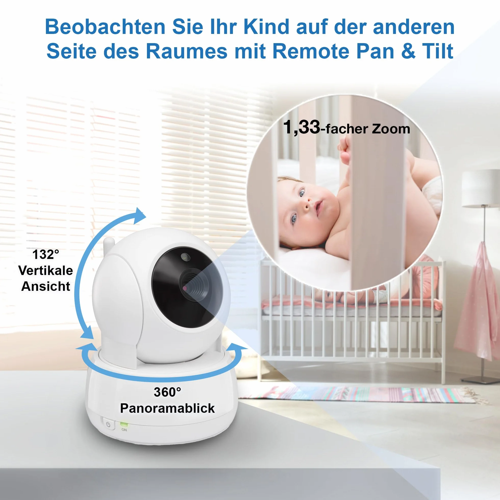 VTech VM924 Video Babymonitor mit Kamera, 5" LCD-Display, Lange Akkulaufzeit, Nachtsicht, 300 Meter Reichweite, Pan&Tilt&Zoom, Lullaby, Beruhigende Geräusche, Temperatursensor