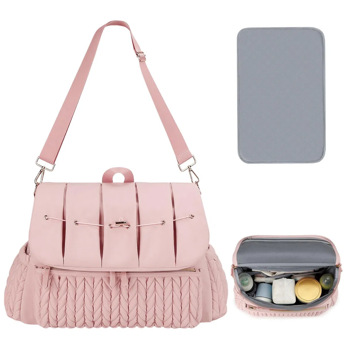 Générique Windeltasche, Rucksack, Wickeltasche, Organizer, Wickeltisch, Reisetaschen mit großer Kapazität, mit Wickelunterlage, wasserdicht, für Mütter, Rosa, Se référer au descriptif, Siehe