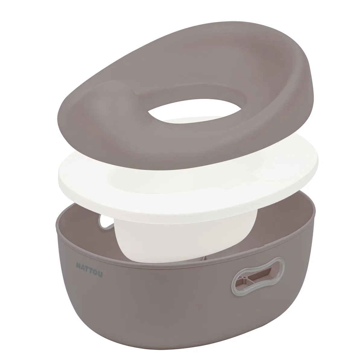 Nattou Babytopf 3in1, Töpfchen + Hocker + Toilettensitz für Kinder, Einfaches Toilettentraining, Ca. 34 cm, Ab ca. 18 Monate bis ca. 4 Jahre, Care, ABS/EVA, Taupe