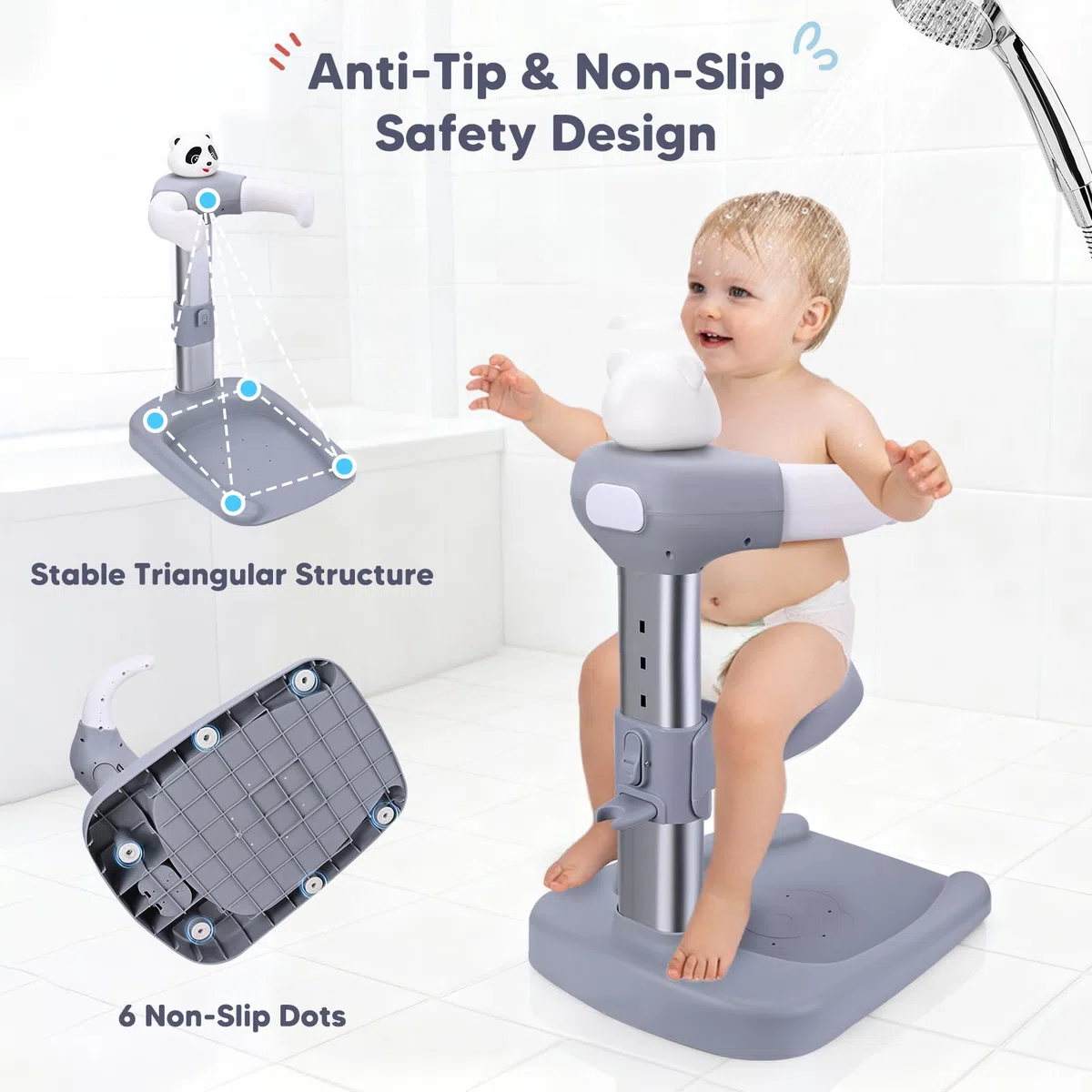 Stehhilfe für Babypartys, Kleinkind-Badewannensitz zum Aufstellen mit rutschfester, stabiler Basis, 6-fach höhenverstellbar für 6–36 Monate, ideales Geschenk für Babypartys