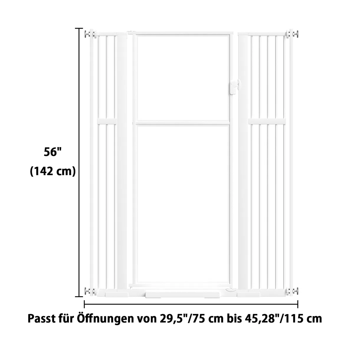 Xifamniy 142CM Türschutzgitter extra hoch，Breite 75CM-115CM Katzenschutzgitter，katzengitter tür ohne Bohren，Transparentes PC-Material, doppelter Verschlusssystem, automatische Schließung, weiß