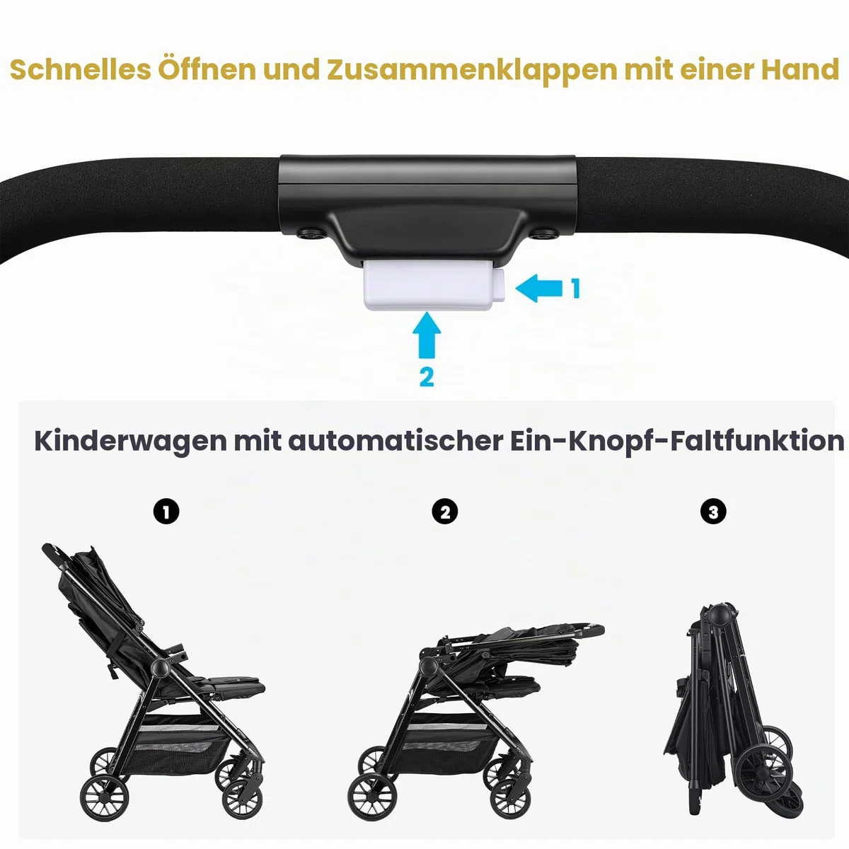 UBRAVOO Kinderwagen Buggy für Kleinkinder mit Liegesitz, ultrakompakter Reisebuggy klein zusammenklappbar, leichtem Travel Buggy mit Aufbewahrungskorb, Baldachin & Elterngriff als Pushchair