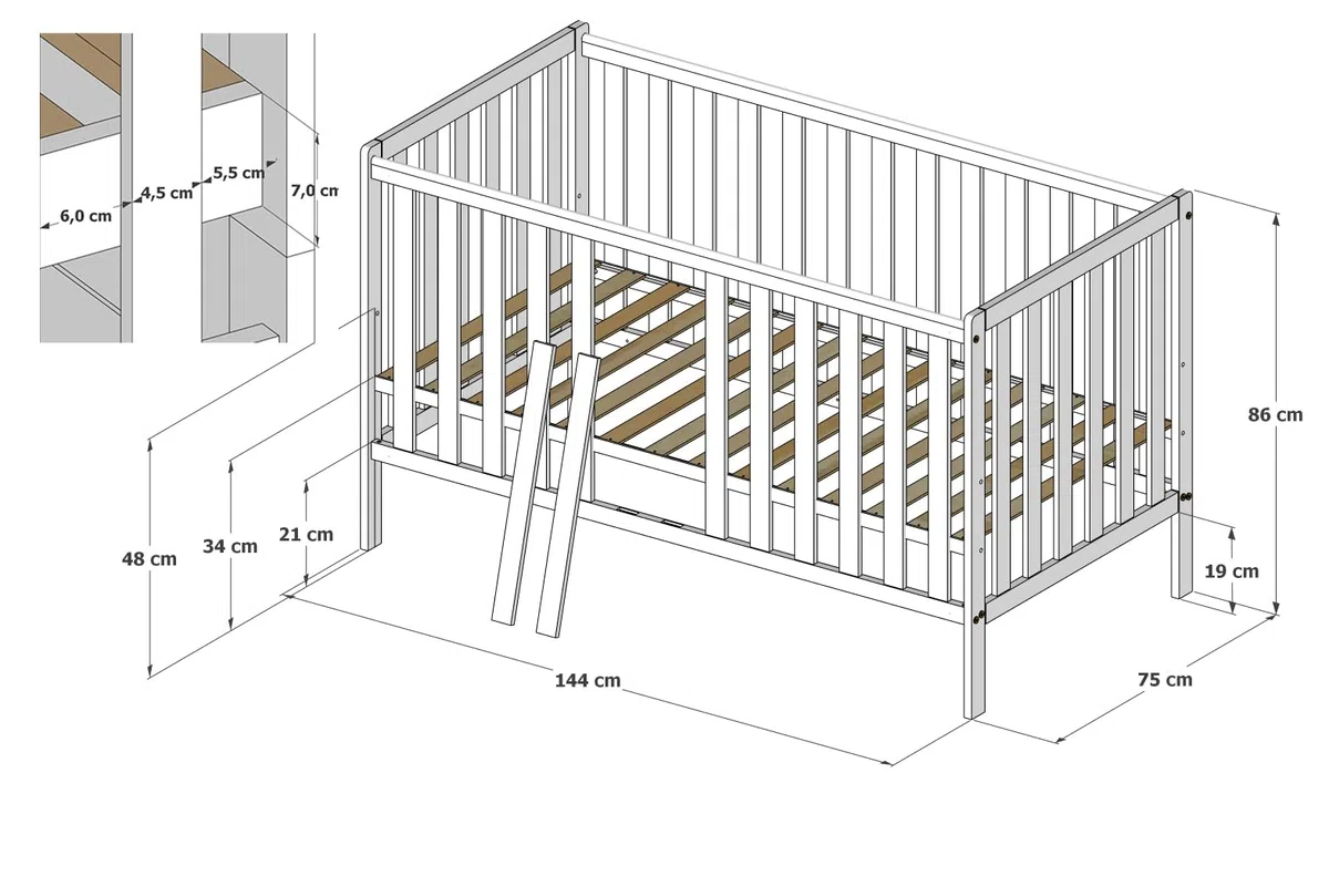 zee Babybett Bambi Mint 140x70 cm Klassisches Gitterbett 3 Fach Höhenverstellbar Beißschutz Baby Kinderbett Kinderzimmer