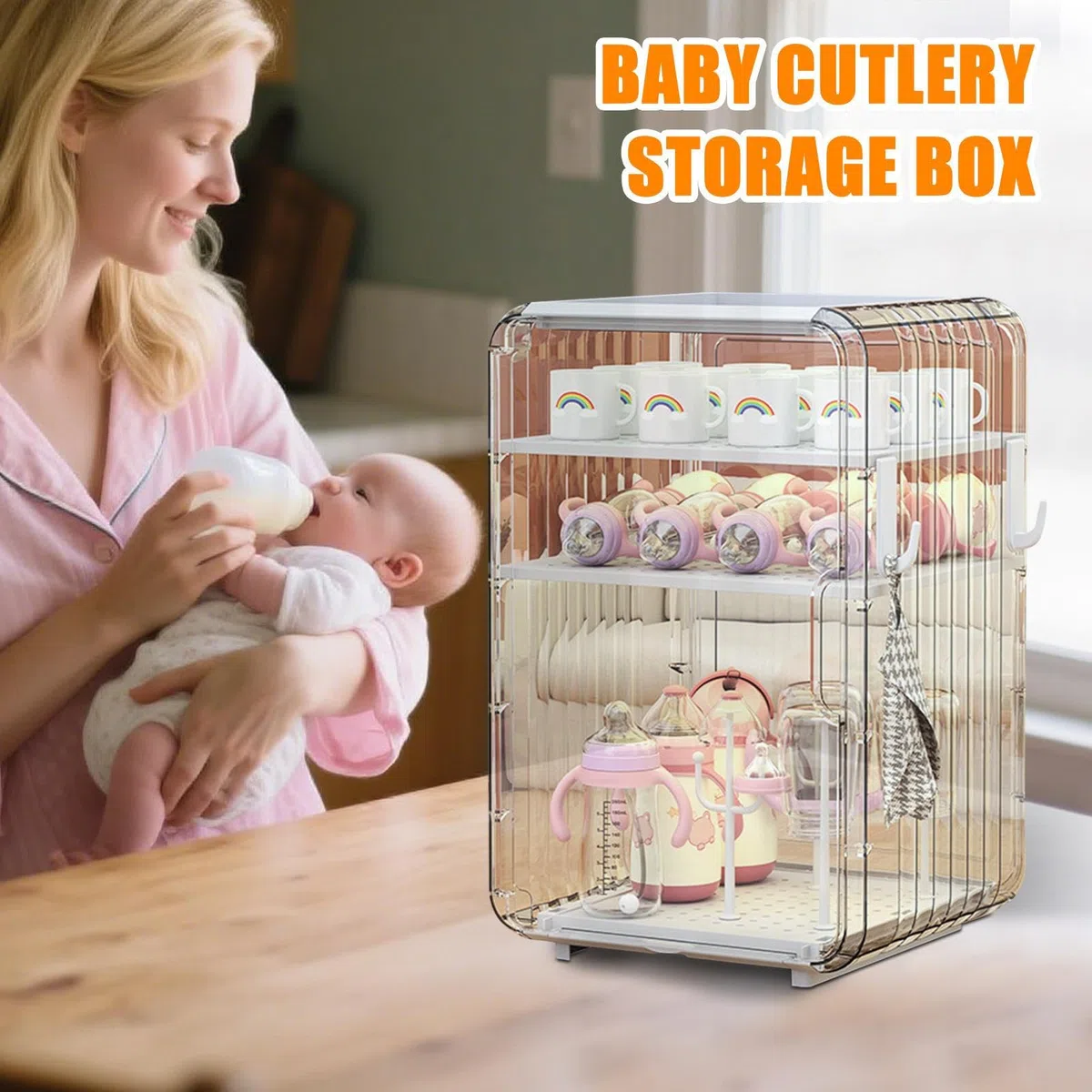 Babyflasche für Babyflaschen - Flaschenaufbewahrung | Organizer für Babybedarf | Große staubdichte Flasche mit Abdeckung für Kühlschrank Schlafzimmer Schlafsaal Badezimmerschrank p