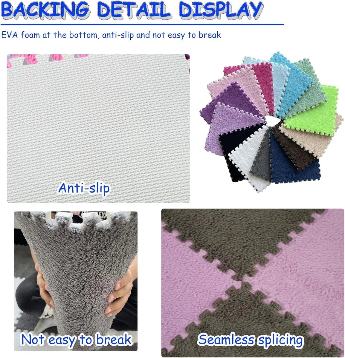 Plüsch-Krabbelmatte, Plüsch-Bodenmatte aus ineinandergreifendem Schaumstoff, 24 Stück, mehrfarbige Patchwork-Teppiche, Kletterteppich-Matten(White+Green)