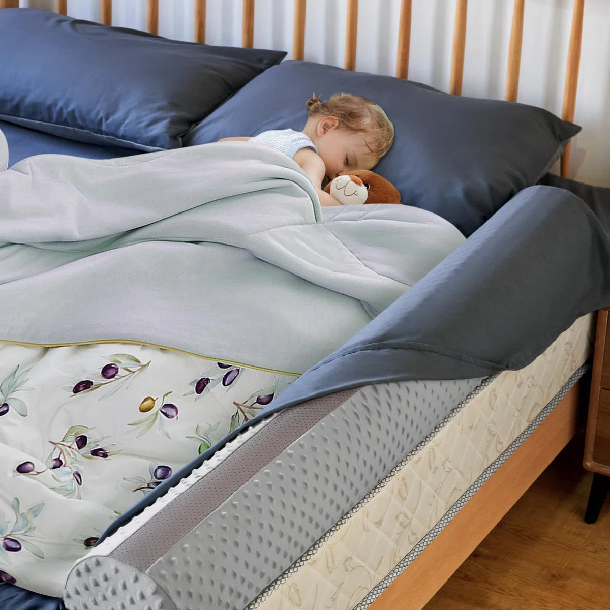 Bettgitter Rausfallschutz, Bettschutzgitter für Kinder, Baby Bettgitter Rausfallschutz mit Maschinenwaschbarem rutschfeste und Bezug für Baby Ältere Erwachsene Sicherheit von Bettkantenschutz