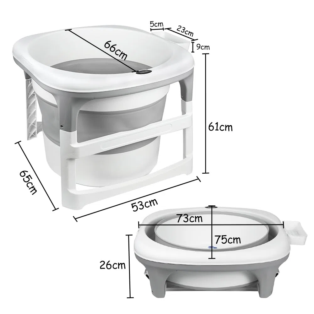 Große faltbare Badewanne für Babys bis 18 kg, XXL-Babydusche, rutschfeste Füße, Ablaufstopfen, Kapazität 200 l (grau, rund, 67 x 67 x 61 cm)
