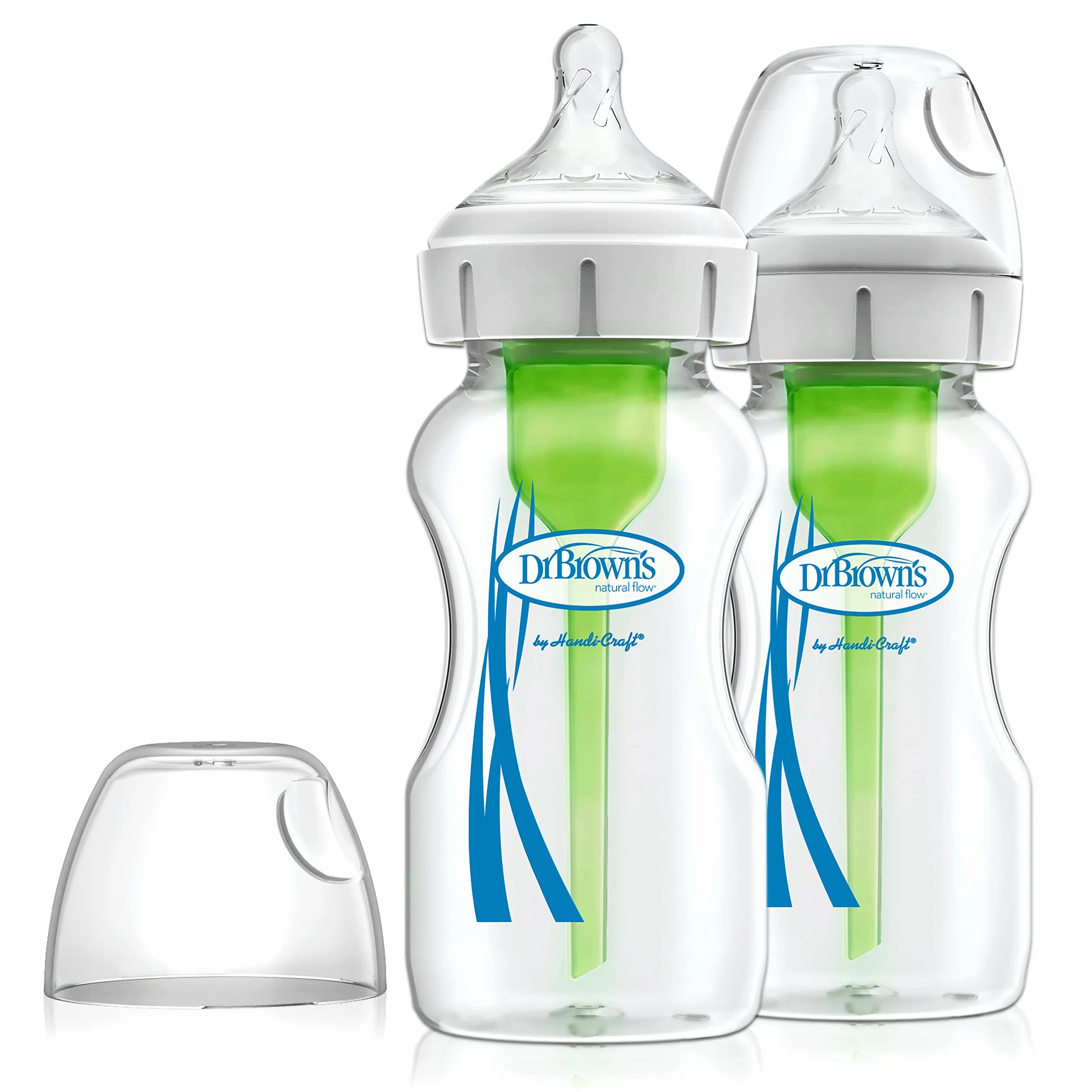 Dr. Brown's Natural Flow Anti-Colic Options+ Weithals-Babyflasche aus Glas, 9 oz/270 ml, mit langsamem Sauger der Stufe 1, 2er-Pack (Verpackung kann variieren)