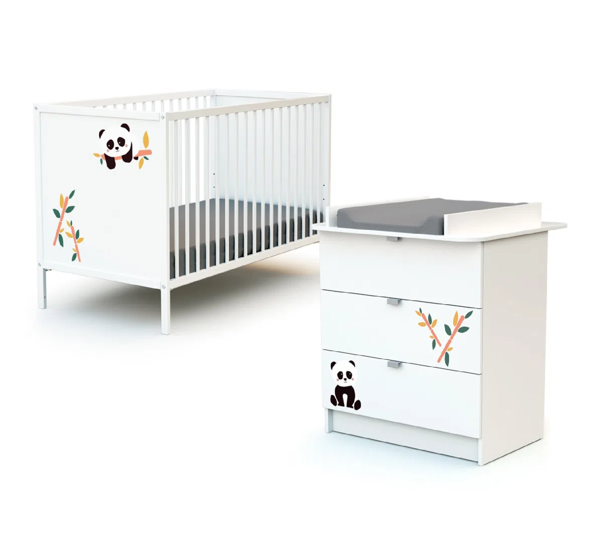 WEBABY - Wickelkommode White Panda ALBA | 3 Schubladen | 79 x 65 x 92 cm | Abnehmbarer Wickeltisch inklusive