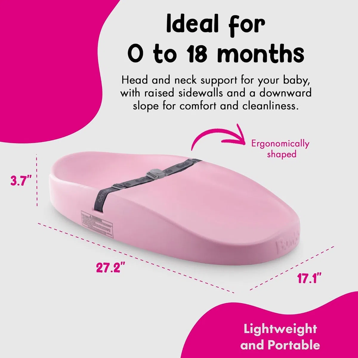 Bumbo Baby Wickelunterlage - Leicht zu reinigende Wickelunterlage mit Sicherheitsgurt - Anti-Roll-Wickelunterlage - Wiege Rosa