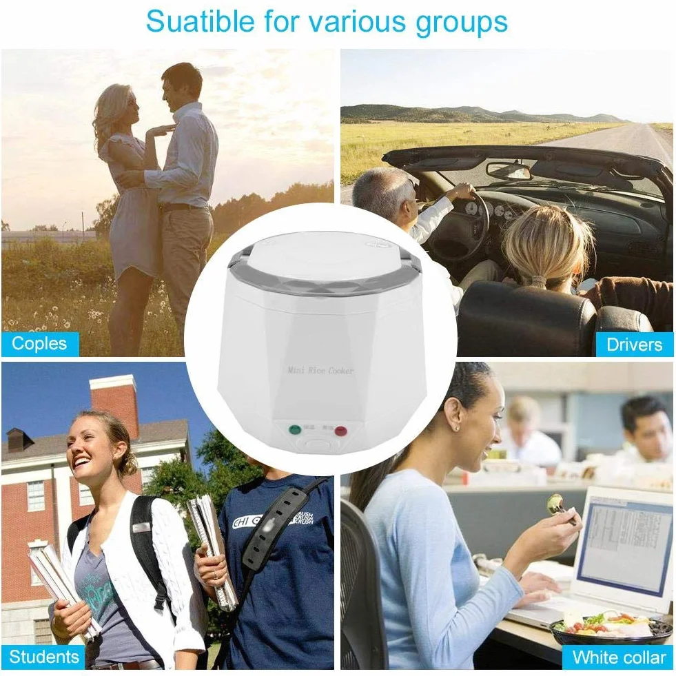 1.6 L Mini Reiskocher Elektrische Lunchbox Mini Electric Pot Tragbarer Multifunktionskochtopf Dampfgarer mit Antihaft Innentopf für truck Einsatz, 24V 140W(Weiß )