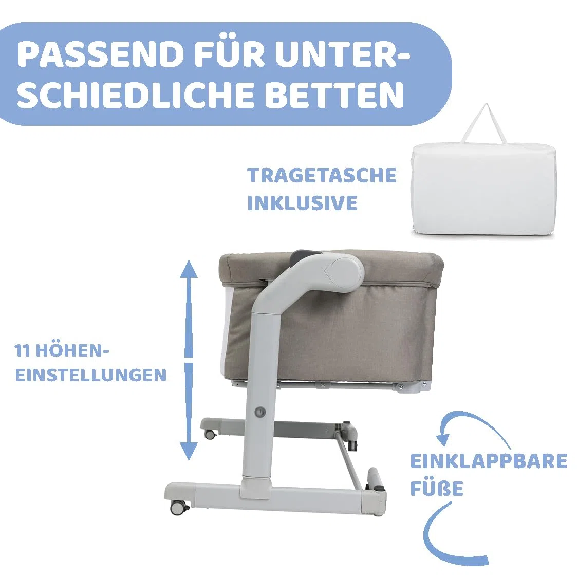 Chicco Next2Me Magic Evo Beistellbett für Babys mit Schaukelmodus, Kippfunktion, verstellbarer Höhe, 4 Rädern, inkl. Matratze und Reisetasche, Beige