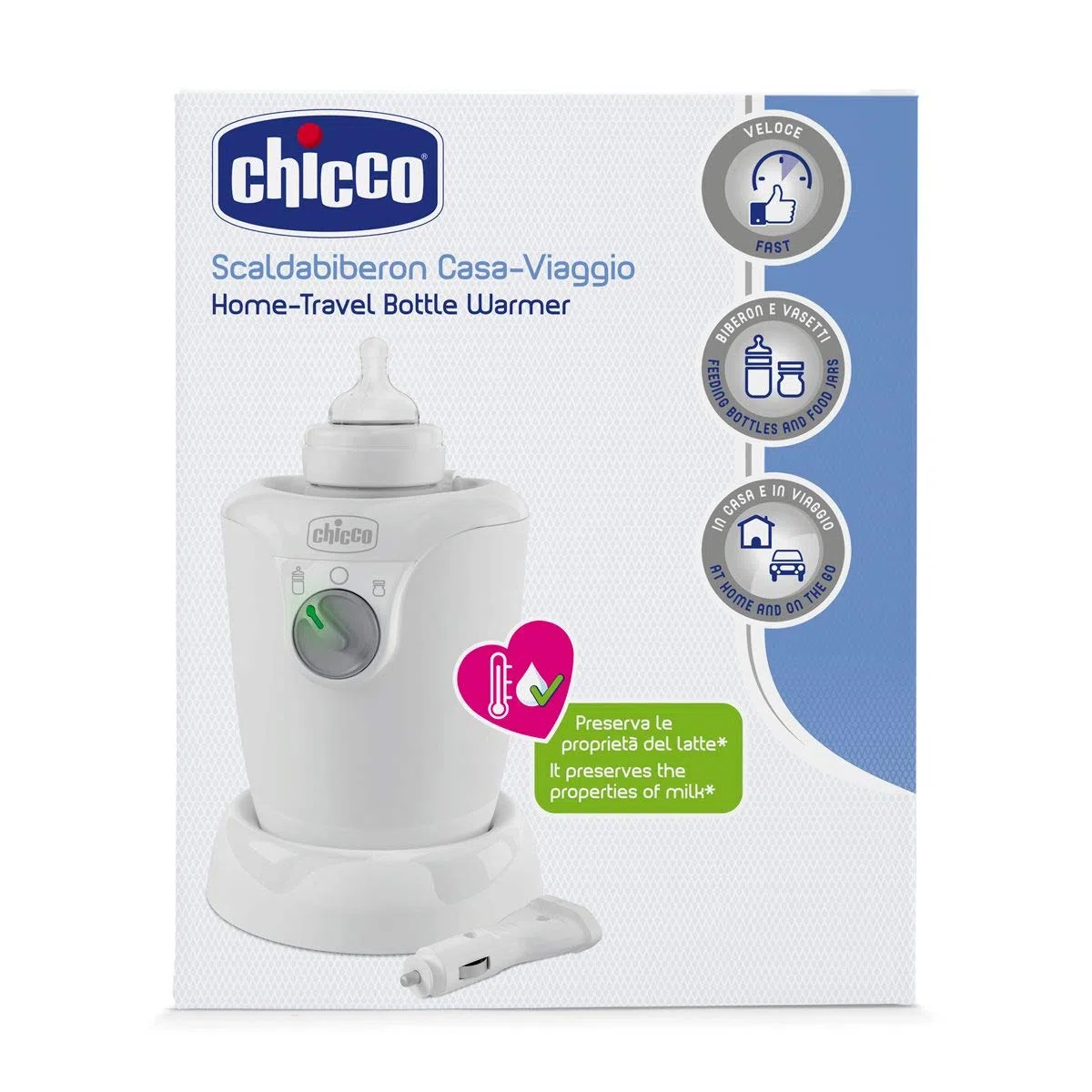 Chicco Flaschenwärmer für Zuhause und Unterwegs, Tragbarer Babyflaschen- Babynahrungswärmer mit 2 Programmen, Abschaltautomatik, 110W, weiß, 1 Stück (1er Pack), 00007389000000