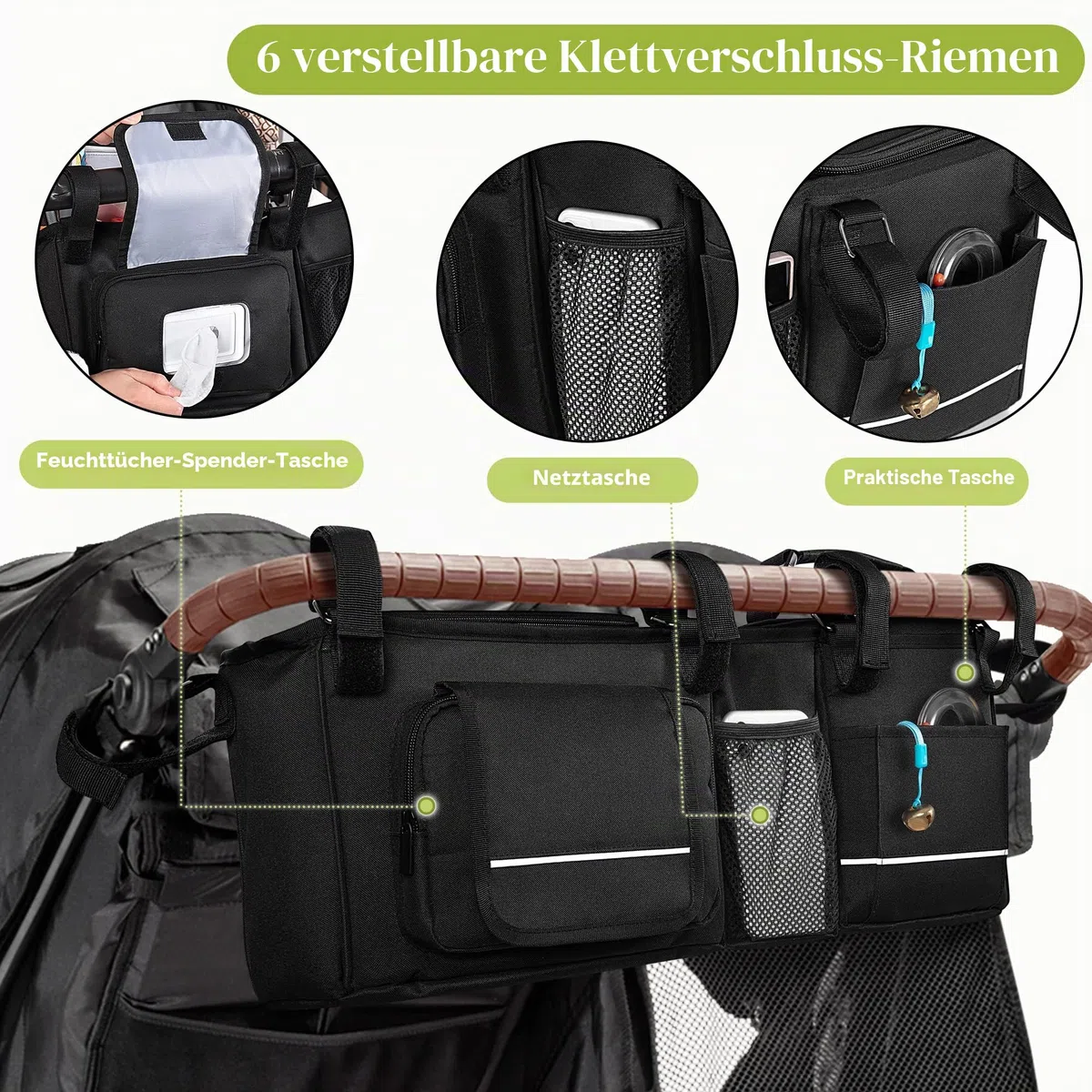 HODRANT Hängender Doppel Kinderwagen Organizer, Kompatibel mit City Mini GT2 Double & Kompatibel mit BOB Duallie Kinderwagen, Kinderwagen Caddy mit abnehmbarer Kühltasche, Nur Tasche