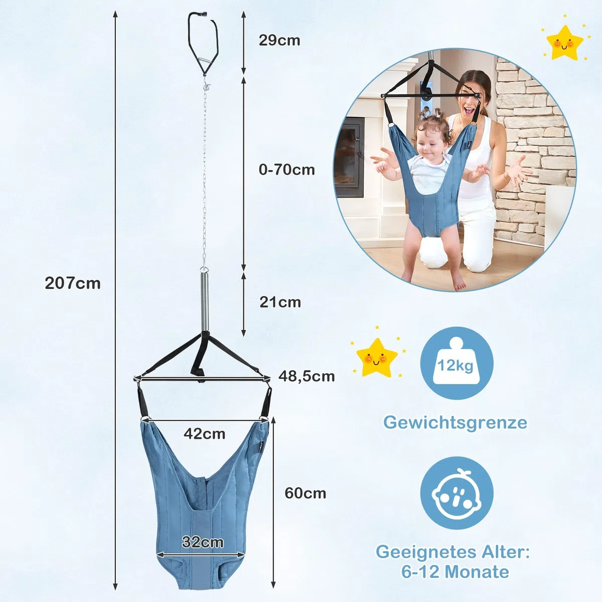 COSTWAY Baby Türhopser längenverstellbar, Tür Schaukel, Türrahmen Jumper inkl. Türklammer, für Kleinkinder von 6-12 Monate (Blau)