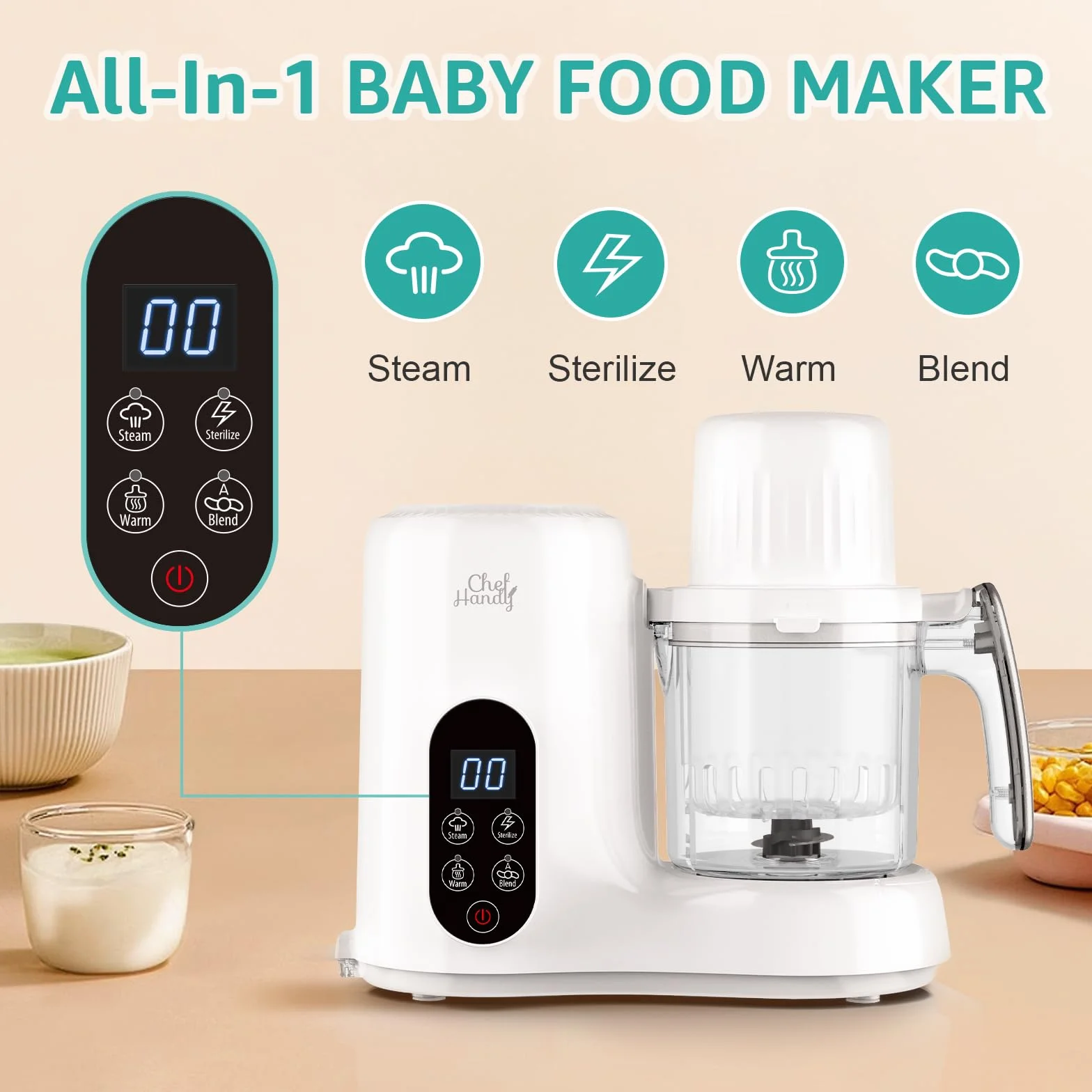 Babynahrungszubereiter,Babynahrungsprozessor,Multifunktionaler Babybrei Zubereiter,Baby Food Maker mit Dampfgarer,Mixer und Flaschenwärmer,zur schnellen und gesunden Baby Nahrungszubereitung
