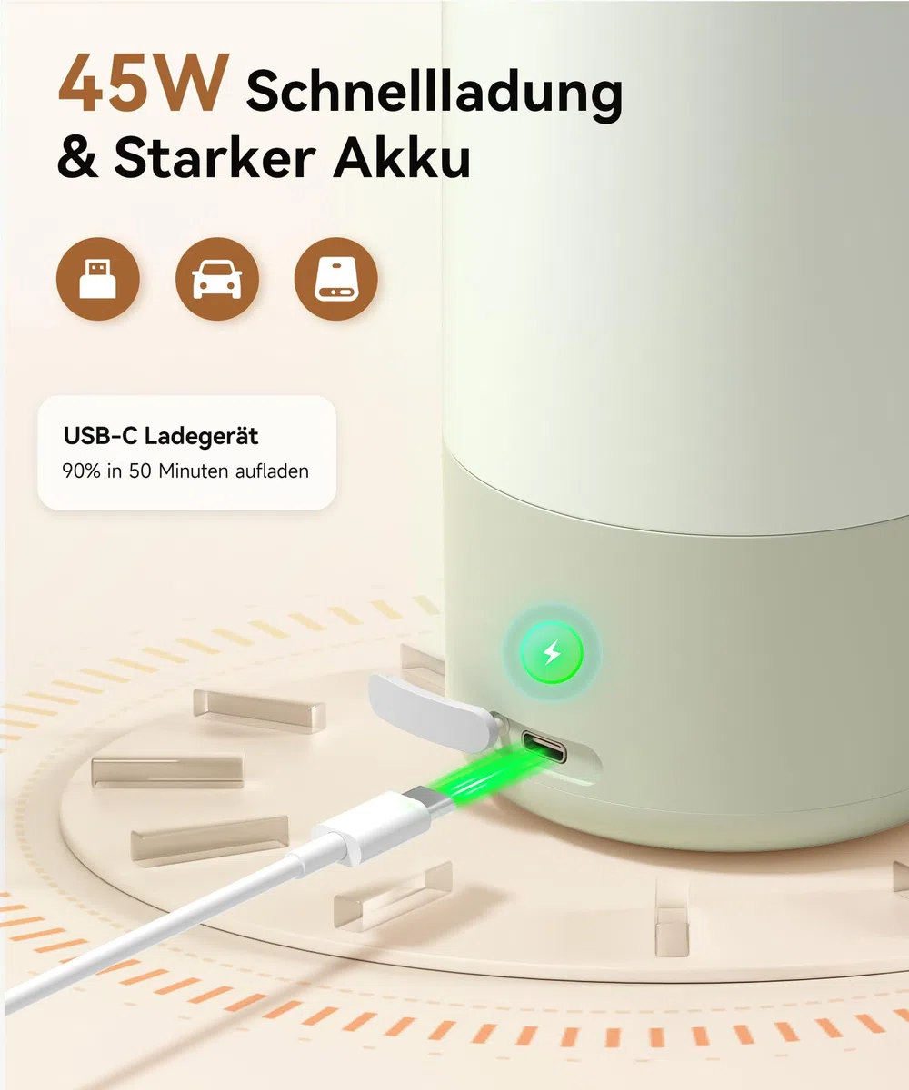 Flaschenwärmer Baby unterwegs Kabellos, Schneller Erwärmer 500 ml | Präzise Temperaturregelung, 316 Edelstahl, 14800mAh Akku, USB-C, Trockengehschutz, Auslaufsicher, unterwegs & Auto
