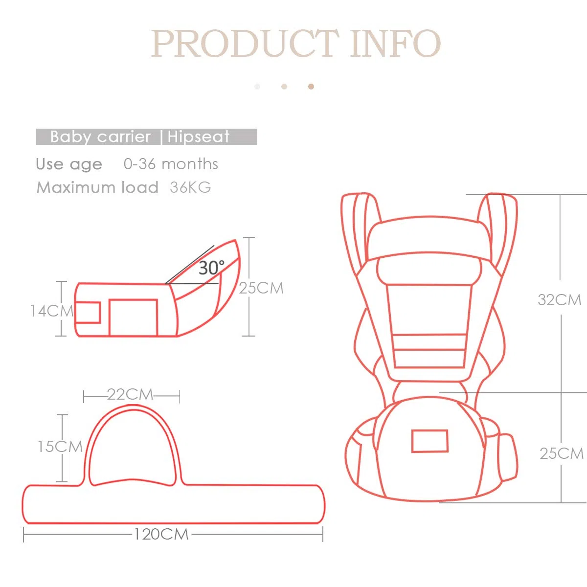 SONARIN 3 in 1 Multifunktion Hipseat Baby Carrier, Babytrage, Vorder und Rückseite,100% Baumwolle,Ergonomisch,Freie Größe(Rot)