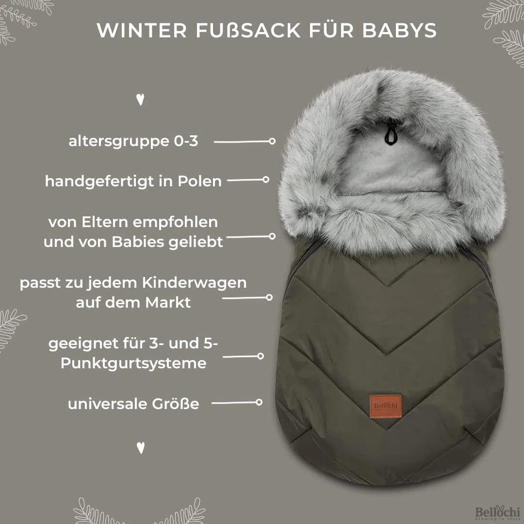 Bellochi Fußsack Kinderwagen Winter Universal Fußsack Buggy Winter - Kuschelig Warme Wintersack Kinderwagen mit Reißverschluss und Pelz (X - Khaki)