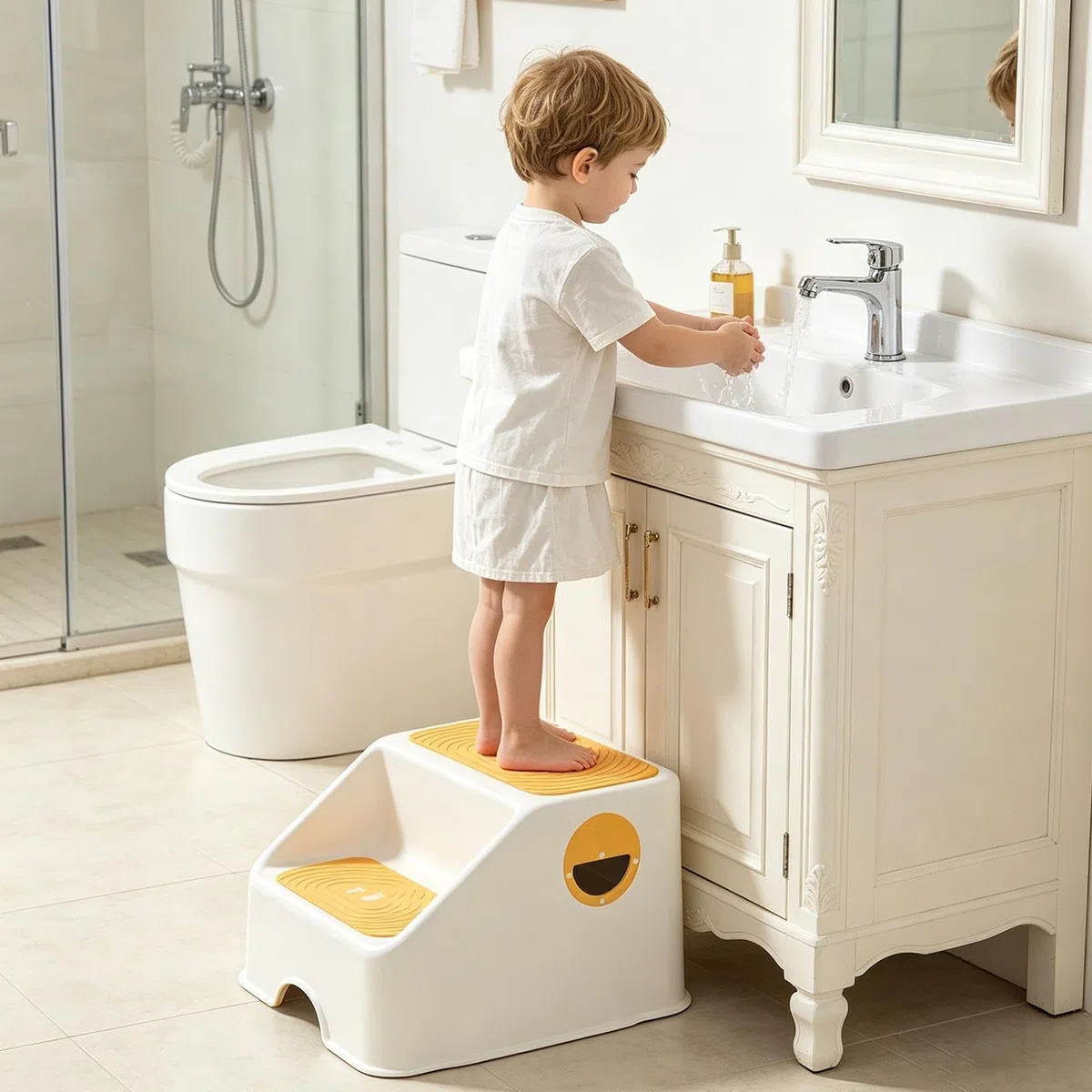 Kinder-Tritthocker Rutschfester 2-Stufen-Hocker | WC Tritt für Kleinkind für Vorschule, Wohnung, Kindergarten, Bad, Küche, Spielzimmer, Schlafzimmer, Wohnzimmer
